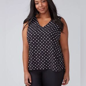 Lane Bryant black and white polka dot vneck top size 18